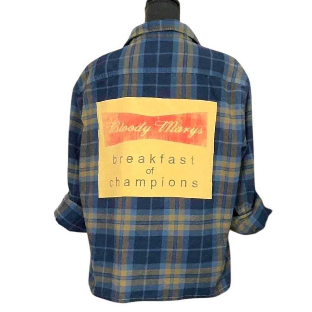 Bloody Mary Alcohol Theme T Shirt Flannel Upcycled Top Beach Party Festival